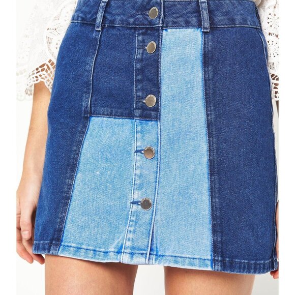 Arizona Jeans Denim Mini Skirt Patchwork Color Block Size 13 - Picture 8 of 8